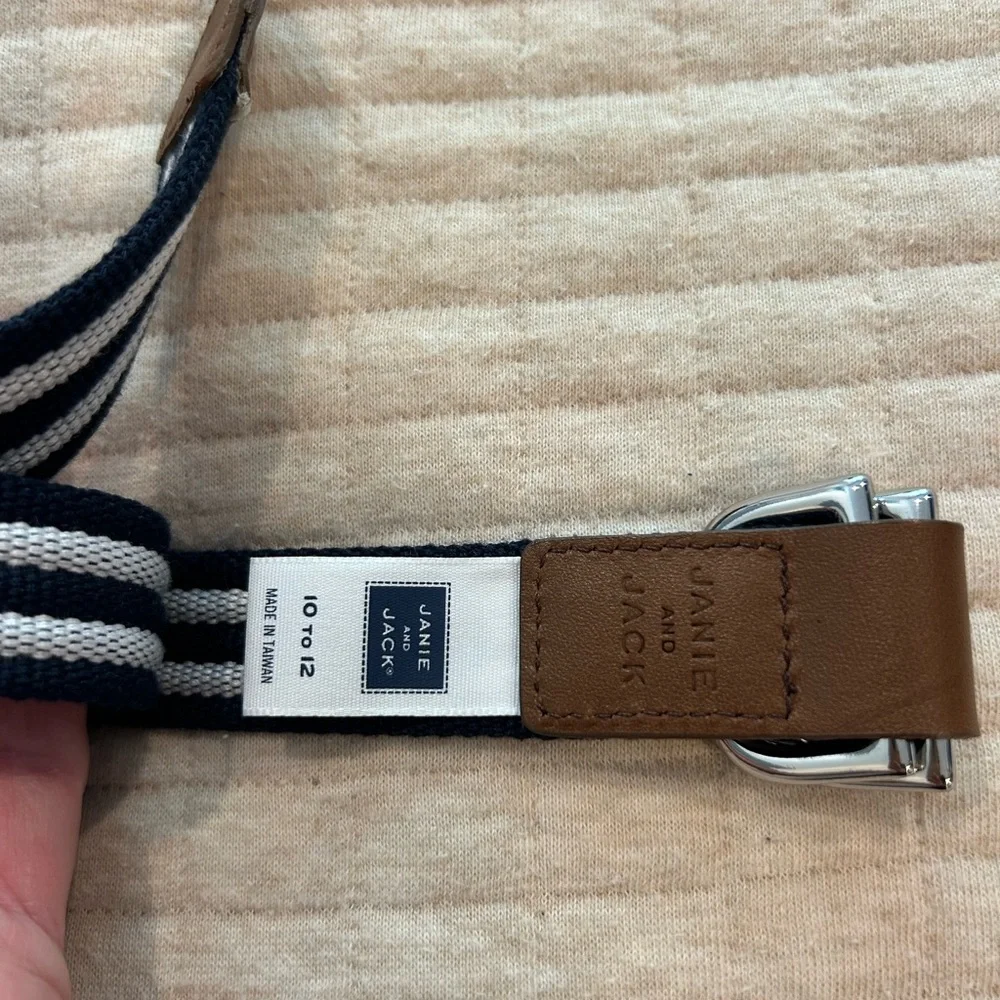 Janie and Jack Navy and White Striped Kids’ woven Belt sz 10-12 yrs
